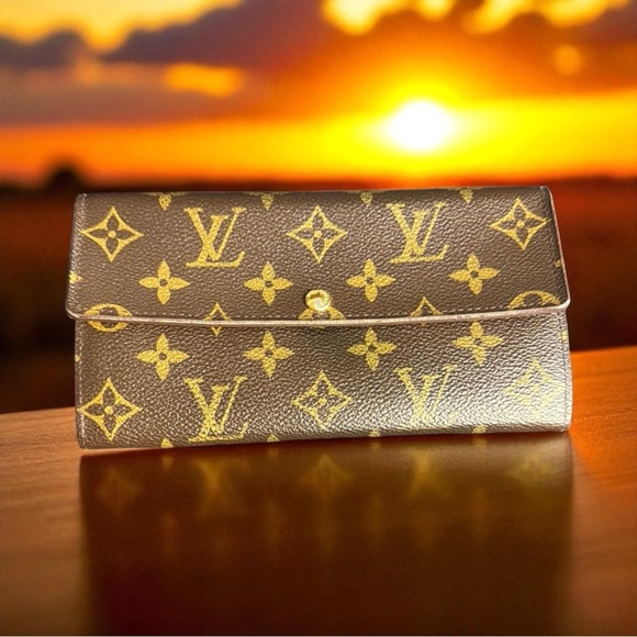 Louis Vuitton Monogram Flap Long Wallet with unbranded chain for